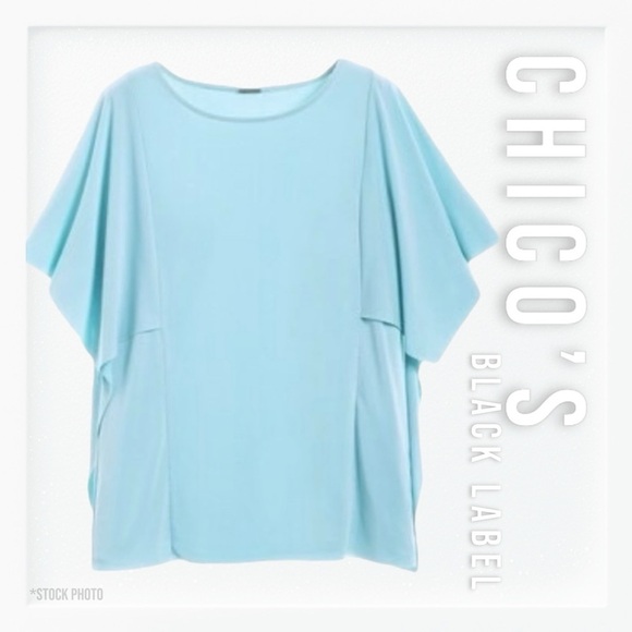 Chicos Black Label Light Blue Soft Flutter Sleeve Top sz 1 - Picture 1 of 12